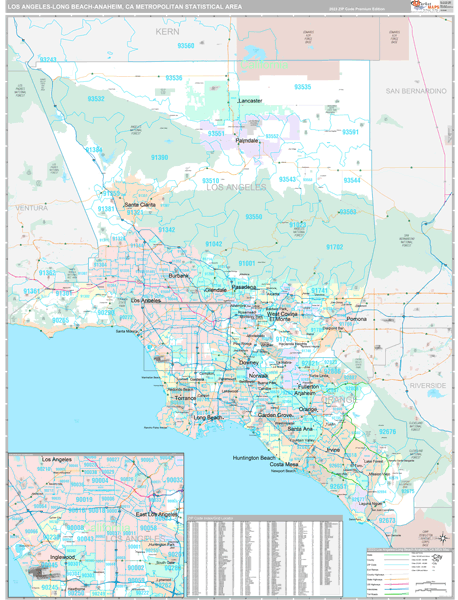 Los Angeles-Long Beach-Anaheim, CA Metro Area Wall Map